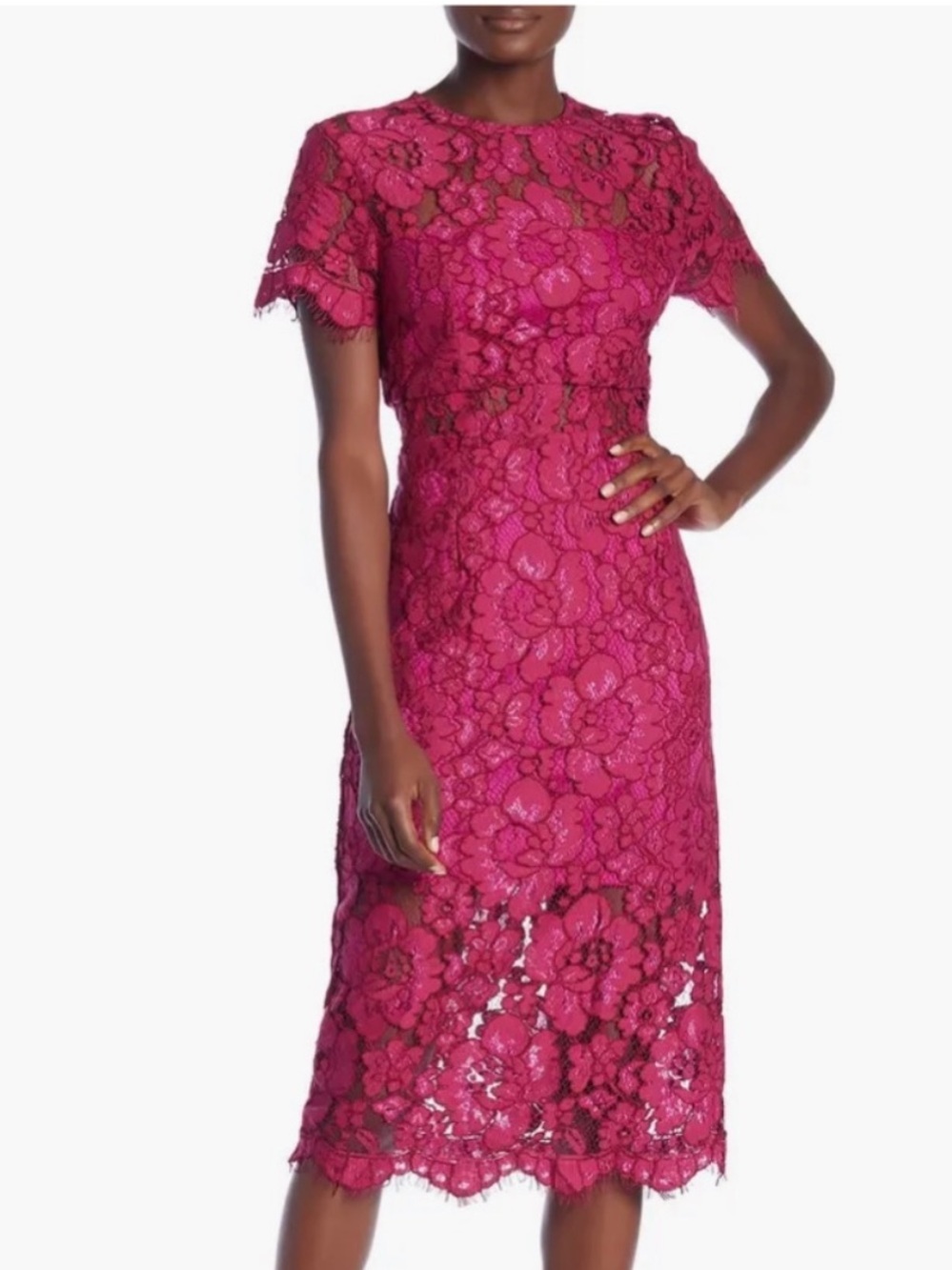 NSR lace eyelash short sleeve midi dress purple size M